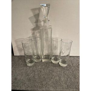 Courvoisier Tall Empty Cognac Decanter With Stopper and 4 Glasses From France #9